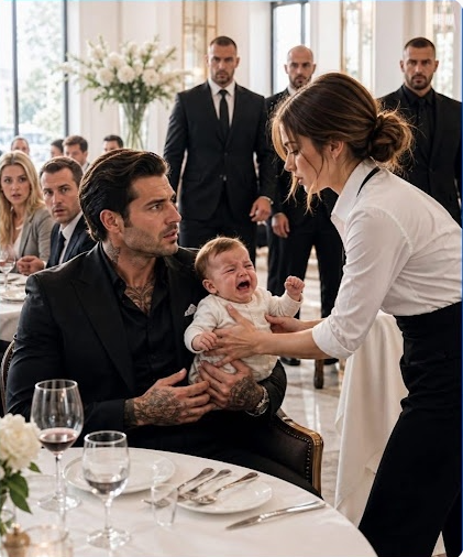"Everyone was afraid to touch the crime boss’s crying newborn—until one waitress stepped forward, held the baby close, and revealed a secret that should have died with his wife.