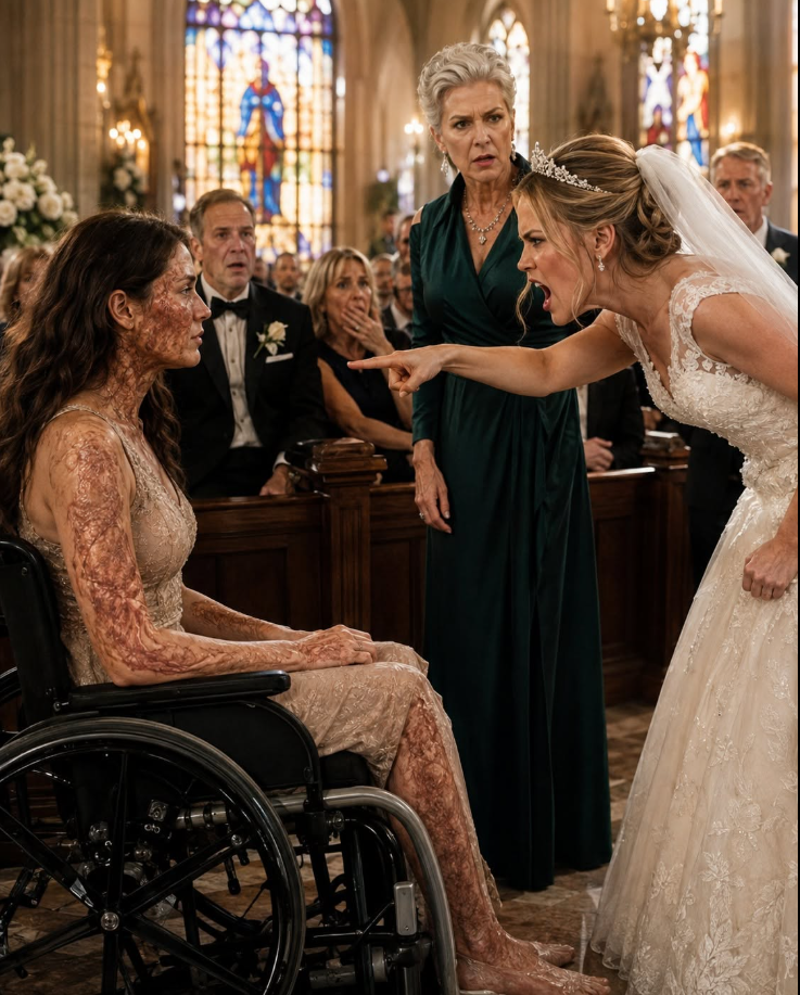 d.I was burned all over my body after saving my little sister from a house fire when she was ten. Years later, I came to her wedding in a wheelchair, and she whispered, “Go sit in the back. You’re ruining my perfect wedding.” Then the groom’s mother stood up and said five words that froze everyone.