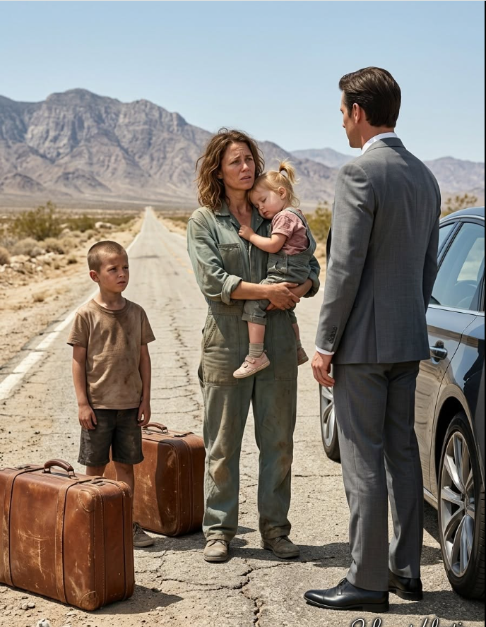 "While I was standing on the side of a deserted highway with two hungry children, two broken suitcases, and no way home when a billionaire’s black sedan stopped in front of me. I begged him for a job—any job that could put food in my children's stomachs. Instead, he looked me in the eye and offered something I never imagined: “I can give your family a home, protection, and a future. But you would have to become my wife.”