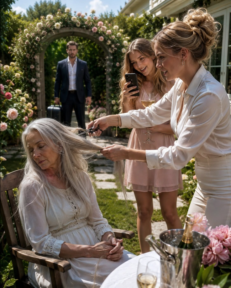 My son's fiancée forced me to cut my hair in the garden, laughing as she said, "You old-fashioned woman. He'll never believe you." What she didn't know was that my son, a millionaire, had come home earlier than expected.
