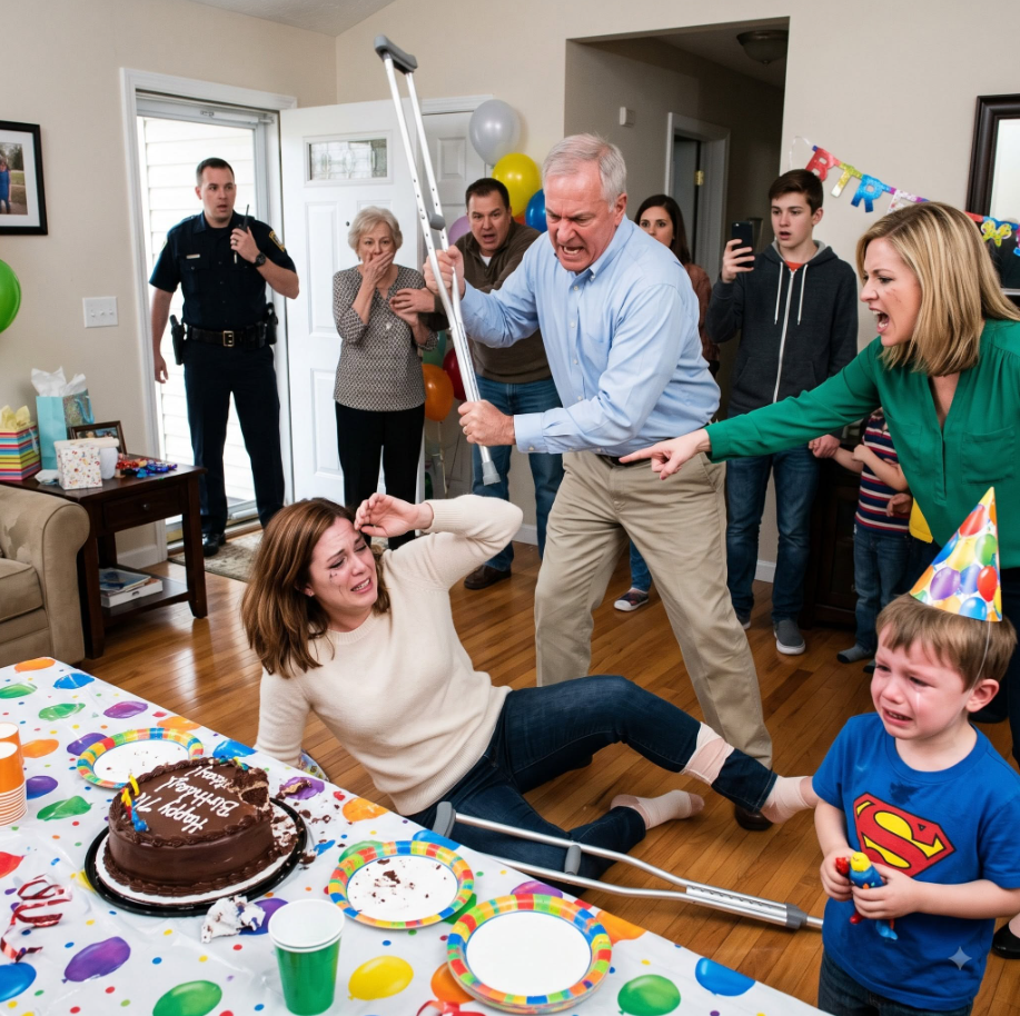 "My Sister-in-Law Pushed Me Into My Nephew's Birthday Cake—Then My Father Beat Me With My Own Crutch Until Someone Walked In."