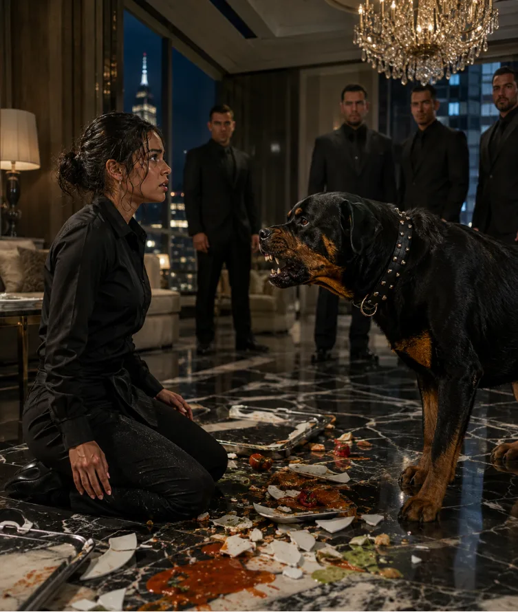 Lorenzo Castellano stood immobile on the white-and-black marble, his amber-brown eyes tracking every subtle tremor in the Rottweiler’s broad back.