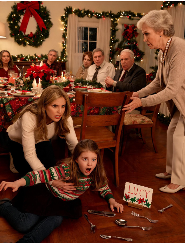 My mother pulled the chair away just as my eight-year-old daughter bent her knees.