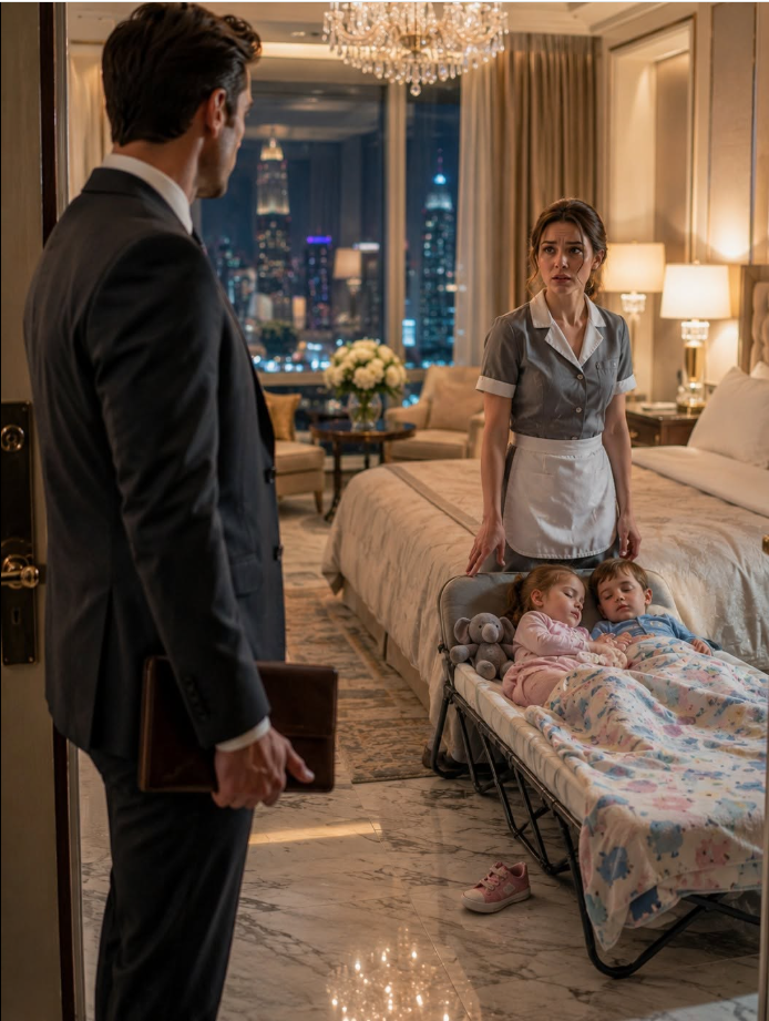 I walked into my own presidential hotel suite expecting to grab a forgotten business report. Instead, I found one of my employees secretly using my private room as a shelter for her twin toddlers, and before I could call security, a heartbreaking truth forced me to question every rule I'd built my empire on. She thought I would throw them out without a second thought—but what I saw in those children awakened a memory I'd spent years trying to bury.