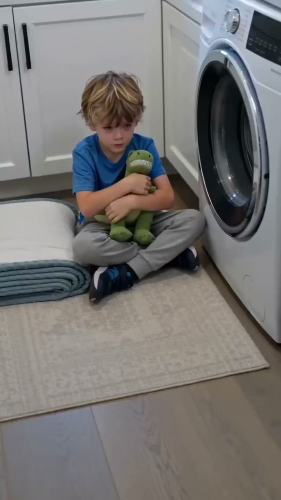My Six-Year-Old Son Clutched His Stuffed Dinosaur And Pointed At The Laundry Room While Whispering That Daddy Put His Blanket In There...