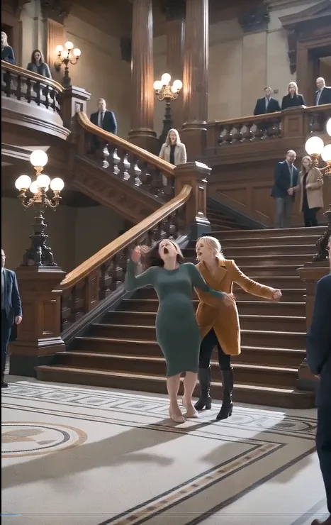 The mistress shoved his eight-month-pregnant wife down the courthouse steps.