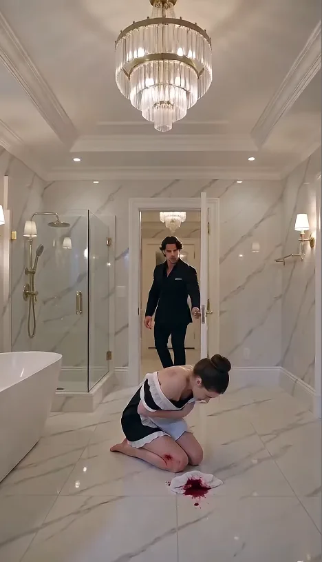Part 2: The maid was hiding her bruises in the mob boss’s bathroom, praying he wouldn’t notice—until he walked in, saw her trembling reflection, and suddenly the entire mansion went silent.