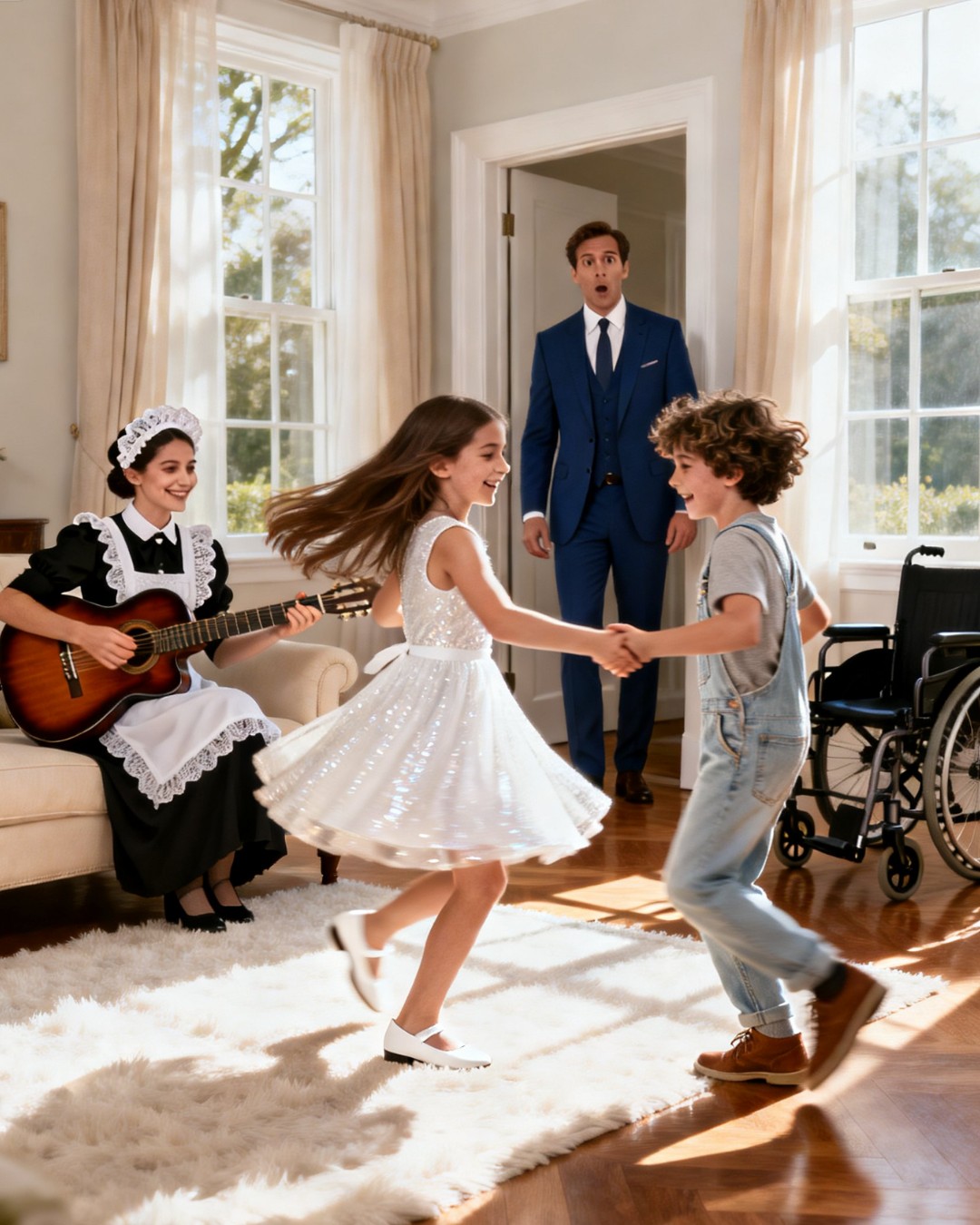 The billionaire returned home early and was shocked to see the housekeeper’s son dancing with his disabled daughter.