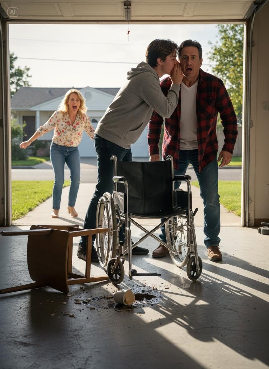 My wife left for a “girls’ trip,” leaving me with our paralyzed son, who hasn’t walked in six years. The moment her car left the driveway, he stood up and walked to me. He whispered, “Dad, we need to leave this house now…” I dropped my coffee and ran to the garage. As I started the car, we heard….