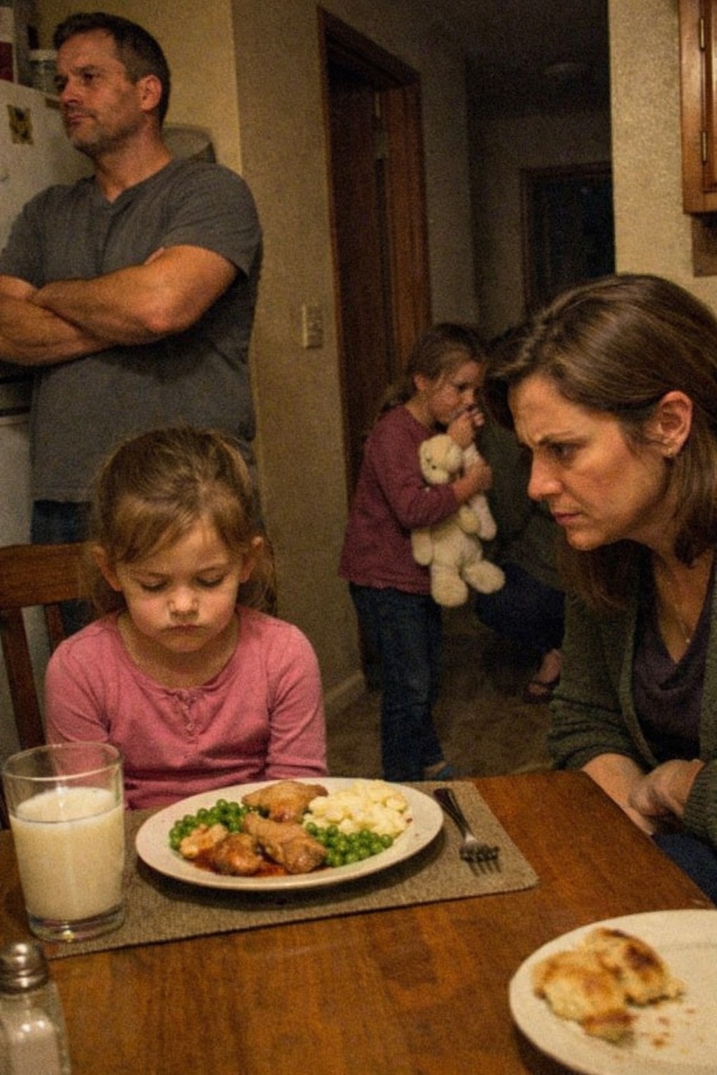 The Stepmother Noticed Her Five-Year-Old Never Touched Her Dinner — “You’re Just Overthinking, She’s Always Been Like That,” Her Husband Said, But the Night the Little Girl Whispered, “When I’m Bad, I Don’t Get to Eat,” Everything Fell Apart
