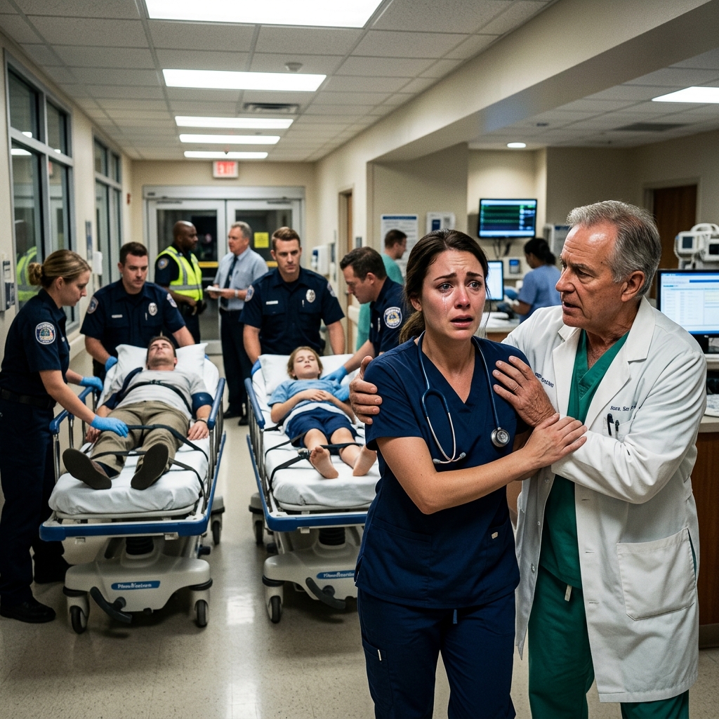 I was working the night shift when my husband, my sister, and my son were suddenly brought in, all unconscious. Panic hit me, and I ran straight toward them—but a doctor stepped in front of me and quietly stopped me. “You can’t see them yet,” he said. My whole body trembling, I looked at him and asked, “Why?” He lowered his eyes, then whispered words that made my blood run cold: “The police will explain everything once they arrive.”