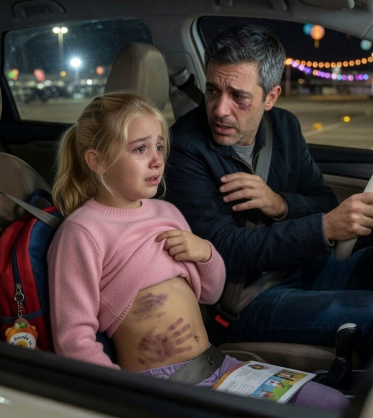 My seven-year-old daughter leaned toward me and whispered in the school parking lot: “The principal is hurting me”—but when I tried to report it, no one wanted to listen to me. Everyone defended the most respected man… until another little girl finally dared to speak.
