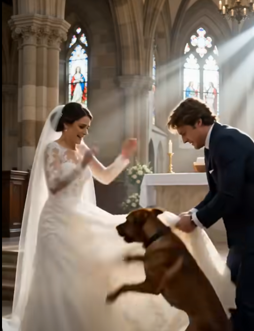 During the wedding, the dog grabbed the hem of the bride’s dress with its teeth and started barking frantically: everyone thought the dog had simply gone mad, until this happened