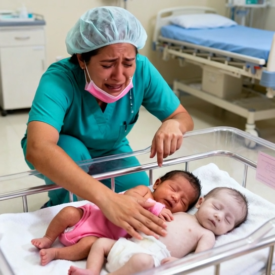 The nurse places the healthy baby next to her life...