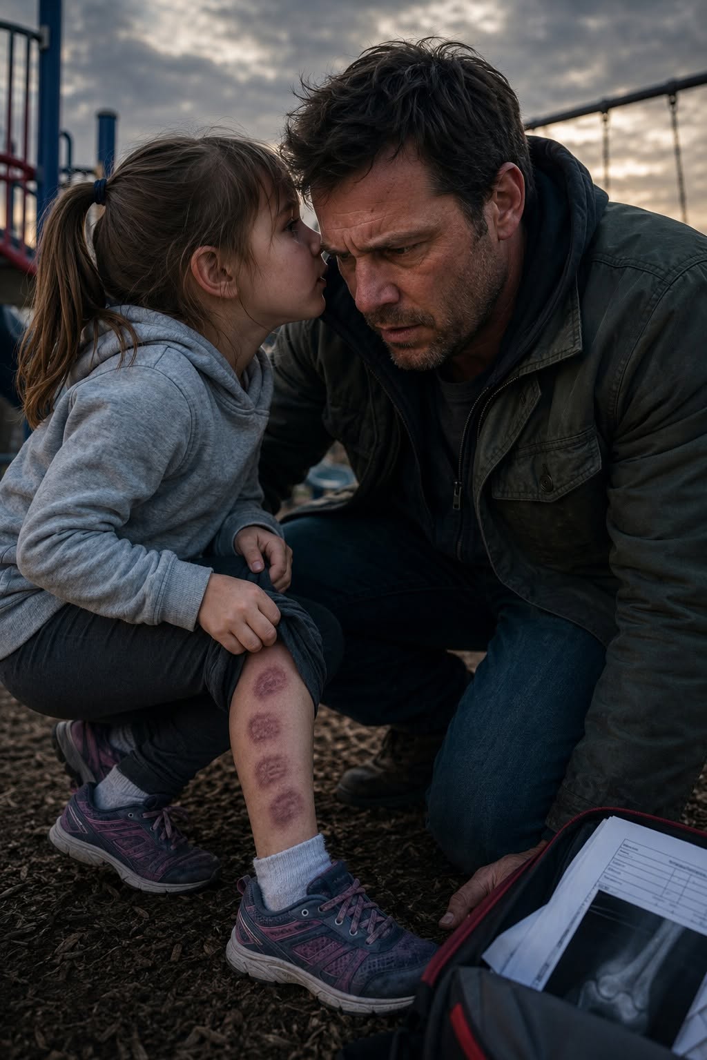 “Daddy, Don’t React—Just Look at My Ankle,” My 6-Year-Old Whispered at the Playground… But the Fingerprint Bruises, Hospital Report, Hidden Cabin Files, And His Famous Grandfather’s Perfect Life Burned Down