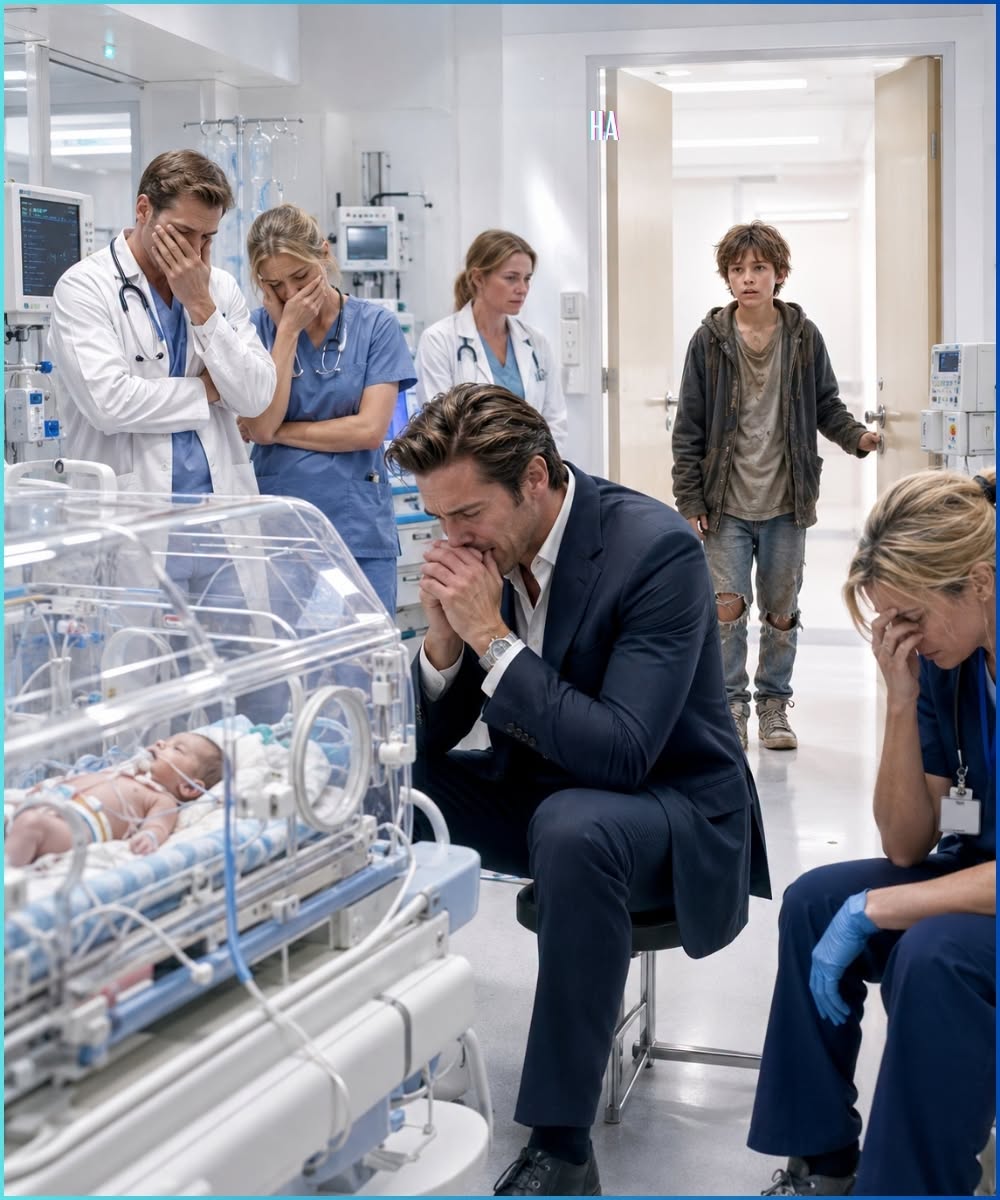 The doctors had already given up on the billionaire’s baby when a homeless boy walked in and asked for sixty seconds.