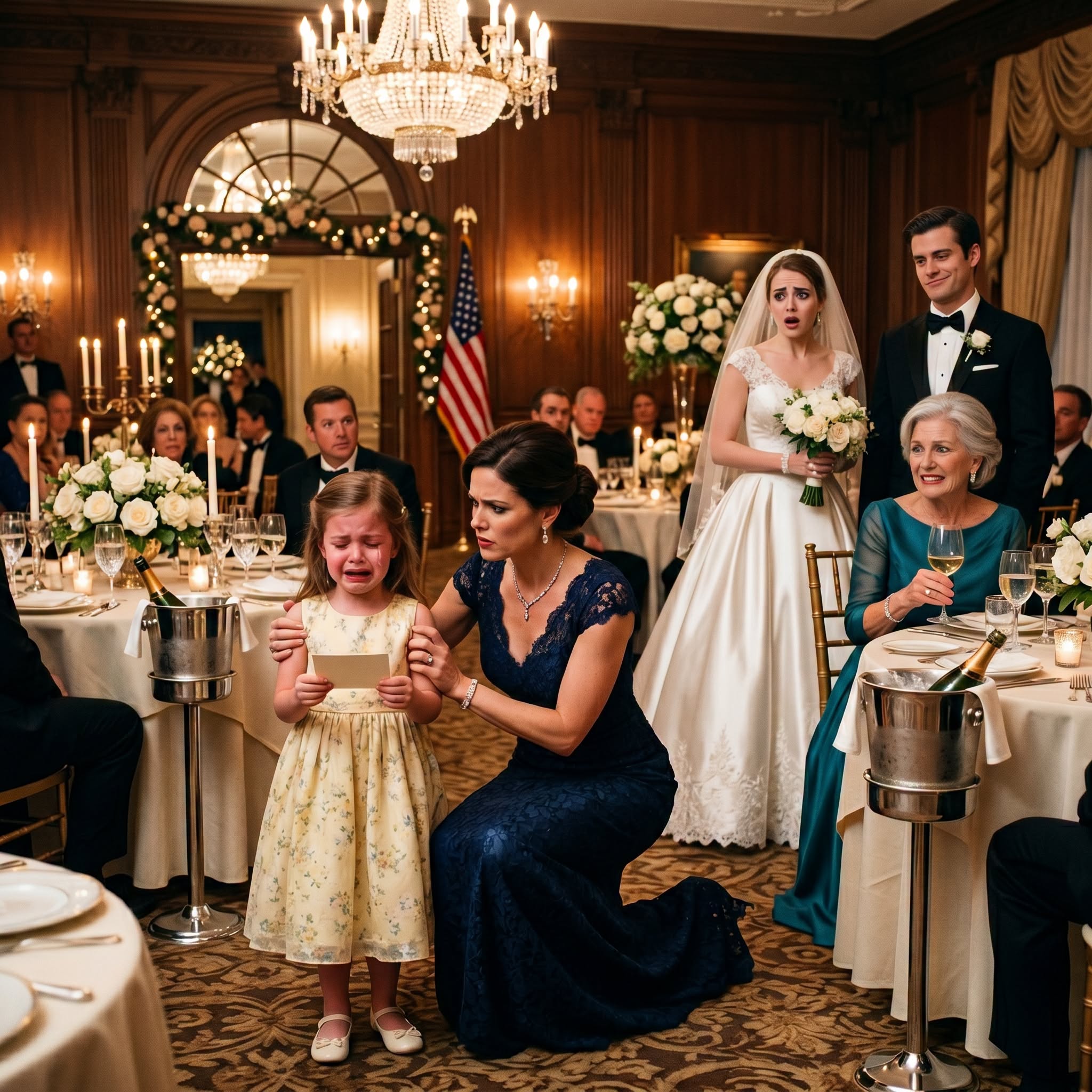 At the family wedding, my 6-year-old daughter walked to her seat and picked up the card; it didn’t say her name; it said “fake daughter”; she read it out loud, her face crumbling; I didn’t scream; I did this; thirty minutes later, they were calling non-stop because.