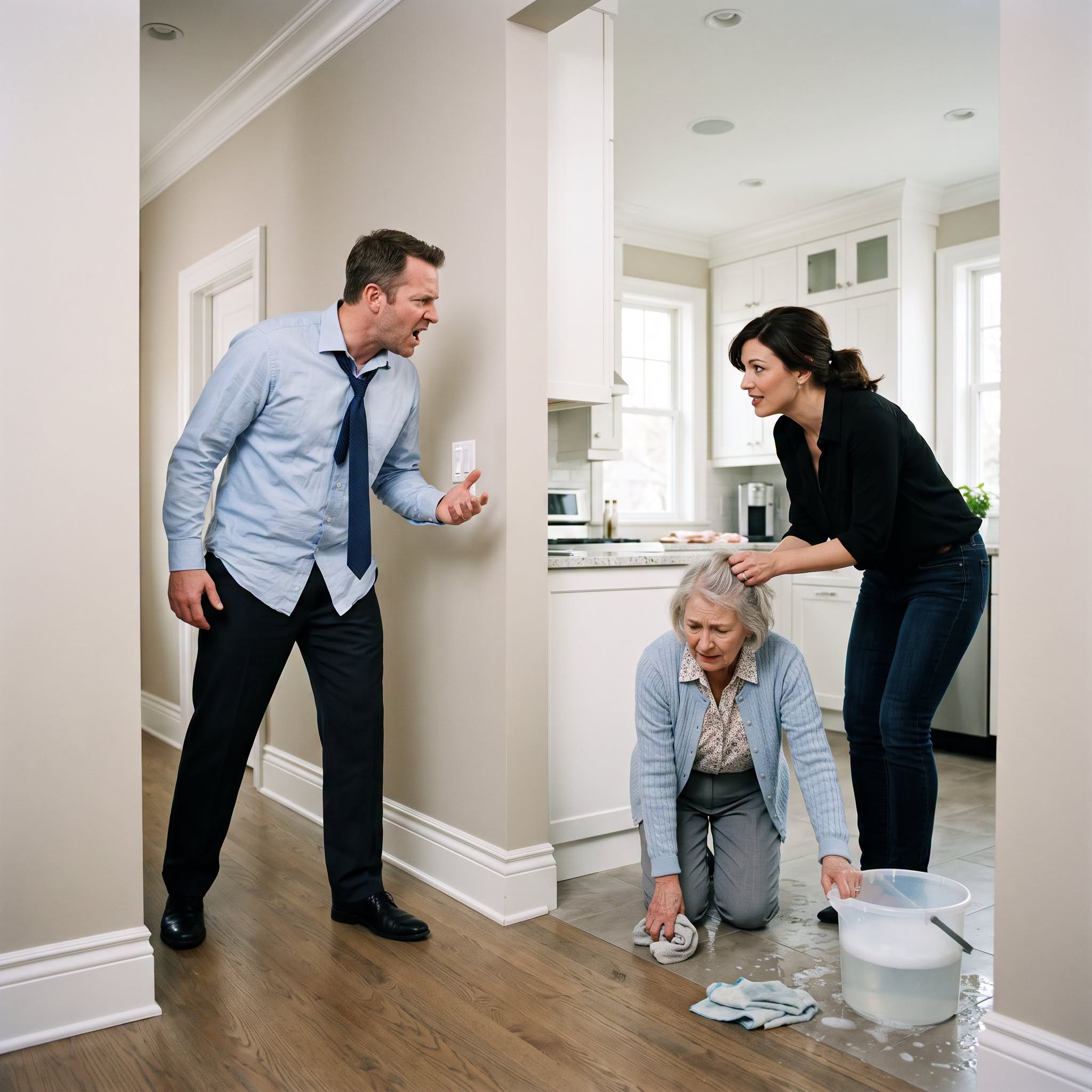 “Let her go!” I screamed as my wife dragged my mother across a filthy kitchen floor by her hair, calling her worthless