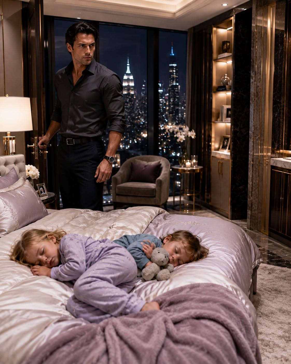 I returned to my hotel suite after midnight expecting to grab a forgotten report. Instead, I found two tiny twins asleep in my bed—and their terrified mother standing in the doorway, begging me not to call security