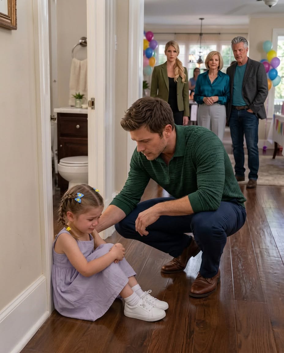 My five-year-old daughter had disappeared from the middle of a family birthday party, hiding from her aunt, when she looked up at me with terrified eyes and whispered, “Daddy… do I have to say sorry?