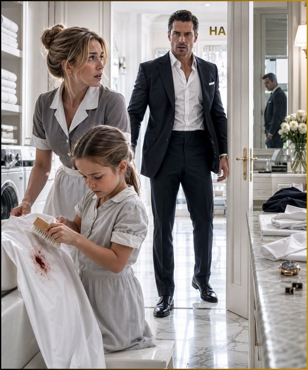 The Billionaire Don Came Home Early and Found the Maid’s Little Girl Washing His Shirt, but the Stain She Couldn’t Scrub Off Was the Lie His Own Partner Had Buried