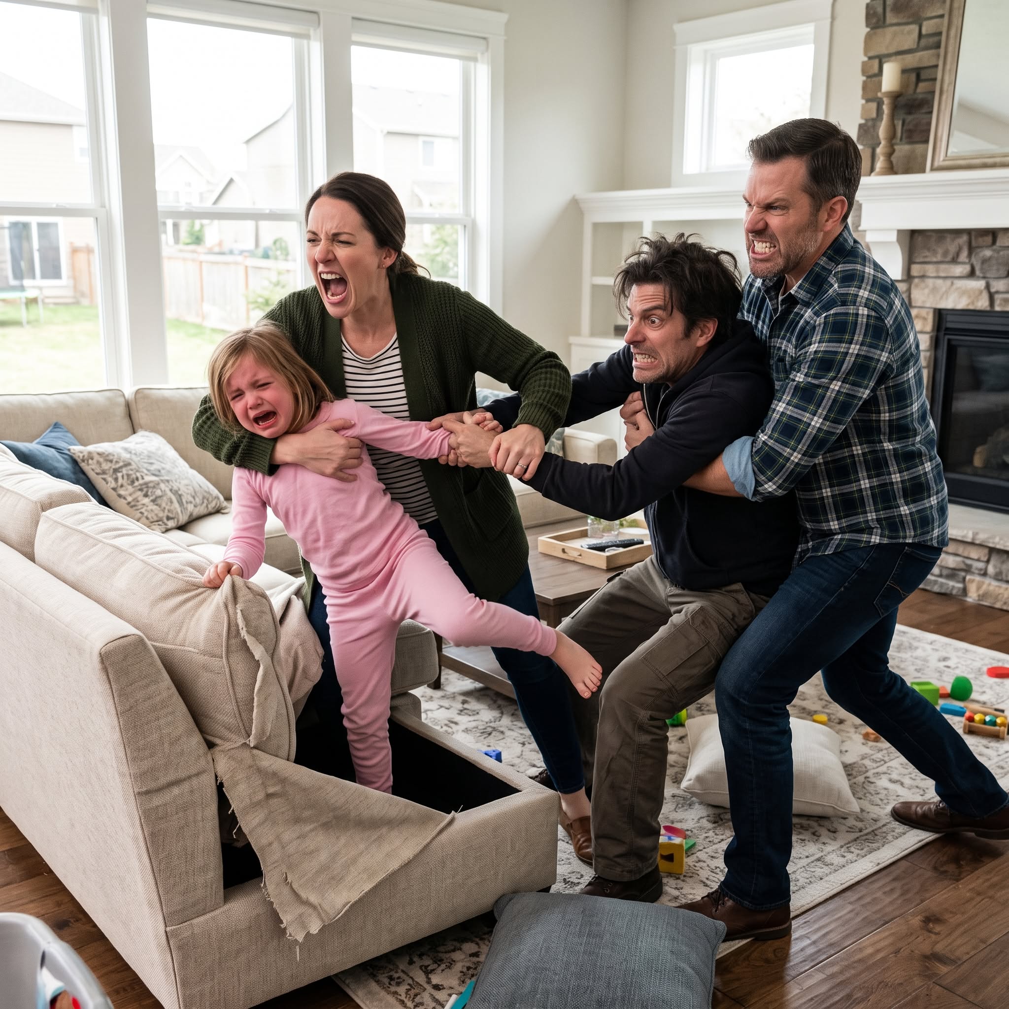 I thought my daughter was throwing a tantrum after her mother slapped her. Then she exposed a man hiding beneath our sofa and pointed at my wife