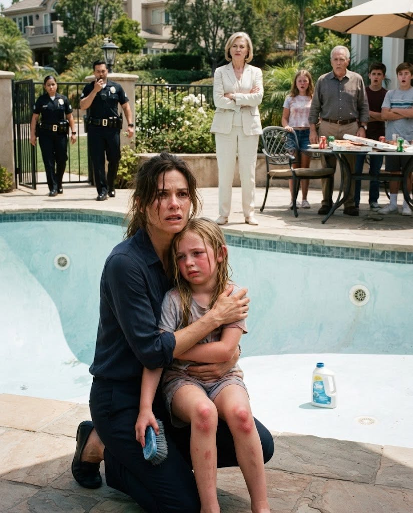 At 2 P.M., I walked into my parents’ backyard expecting to pick up my eight-year-old early, and found her alone in a drained pool, on her knees with a scrub brush, cheeks burning red while the concrete baked under her.