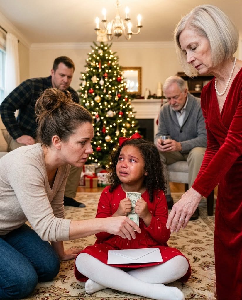 At Christmas dinner, Mom handed every cousin a future, then dropped a single bill in my daughter's lap.