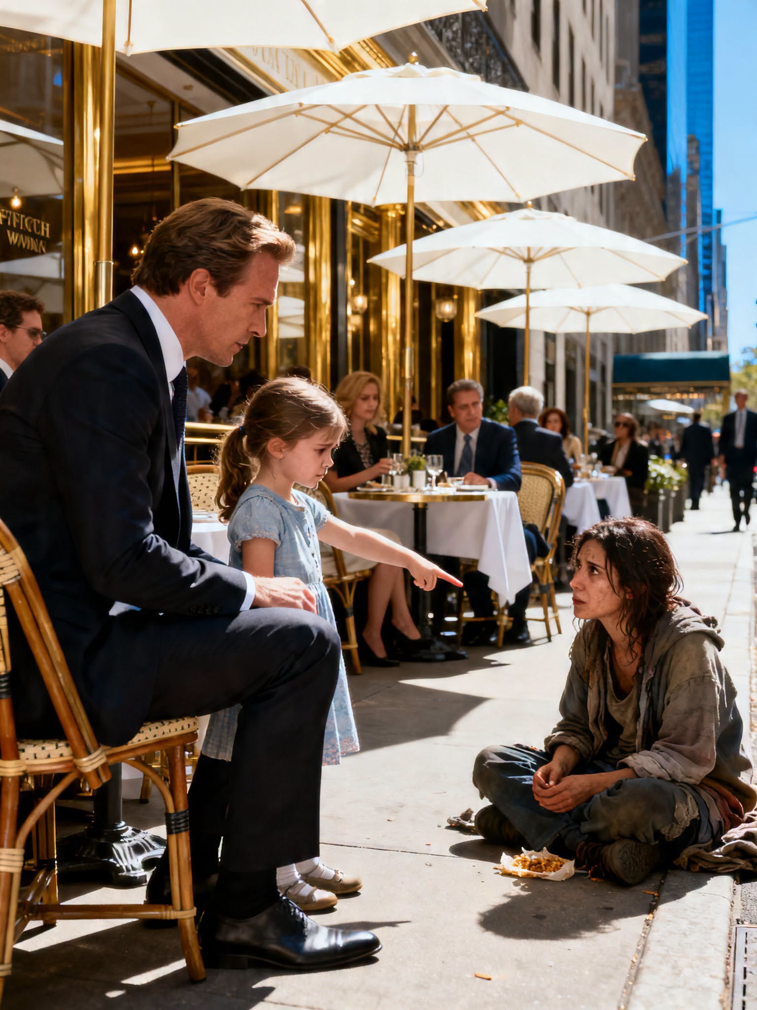 “DADDY, SHE LOOKS HUNGRY… CAN I SHARE MY FOOD WITH HER?” SAID THE LITTLE GIRL - AND HER SINGLE DAD FROZE WHEN HE SAW WHO WAS SITTING ON THE SIDEWALK