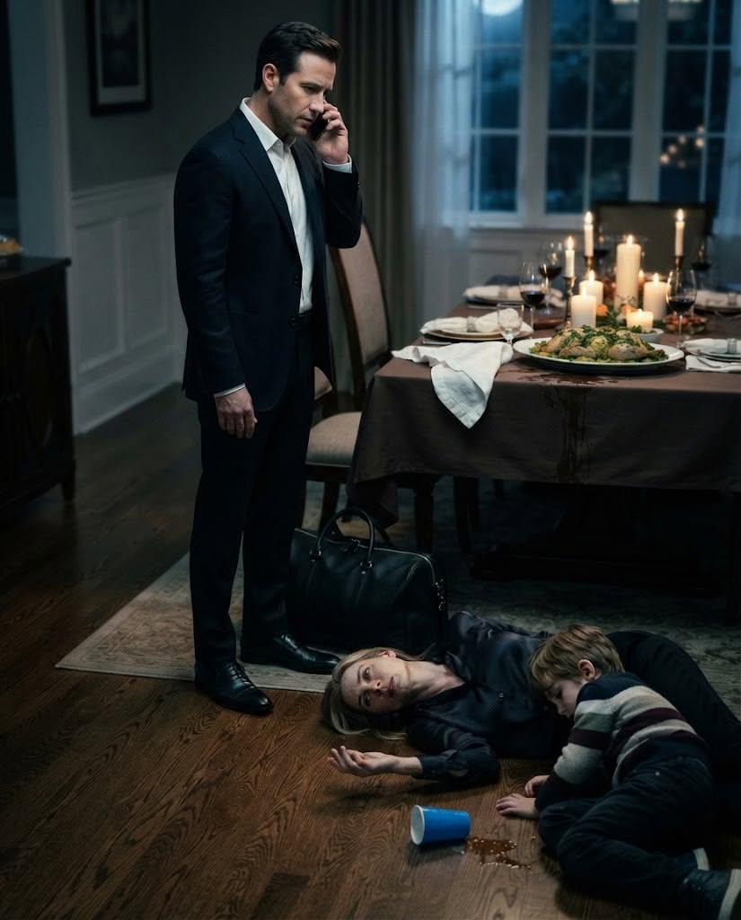 My husband kissed our eight-year-old son goodnight after poisoning us at the dinner table, stepped over my body, and whispered into his phone, "It's done