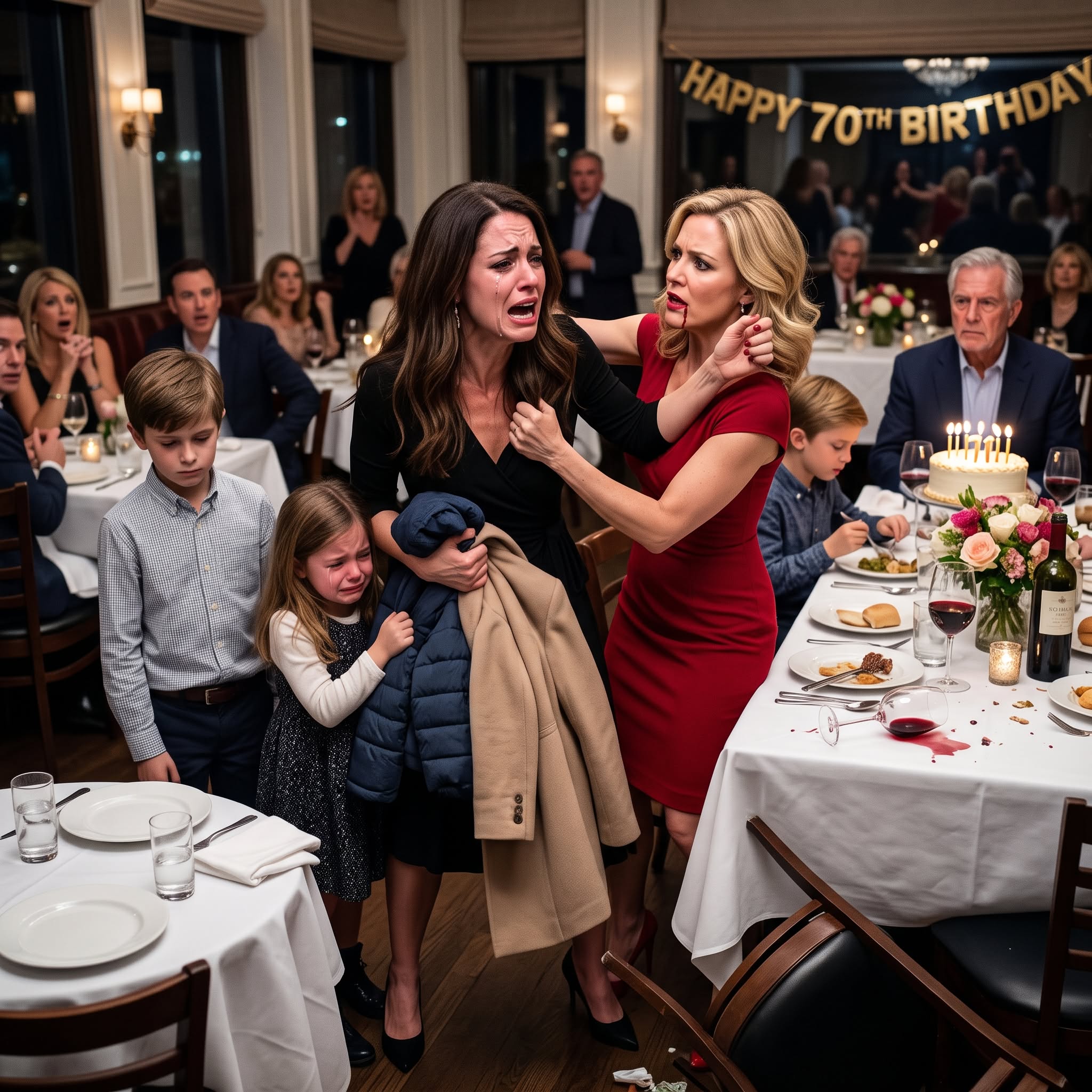 My children were given empty plates at my father’s 70th birthday dinner while my sister’s kids ate at the main table. Then my sister smiled and said, “They can eat when the guests are done.” My father agreed—but they never expected what I said next