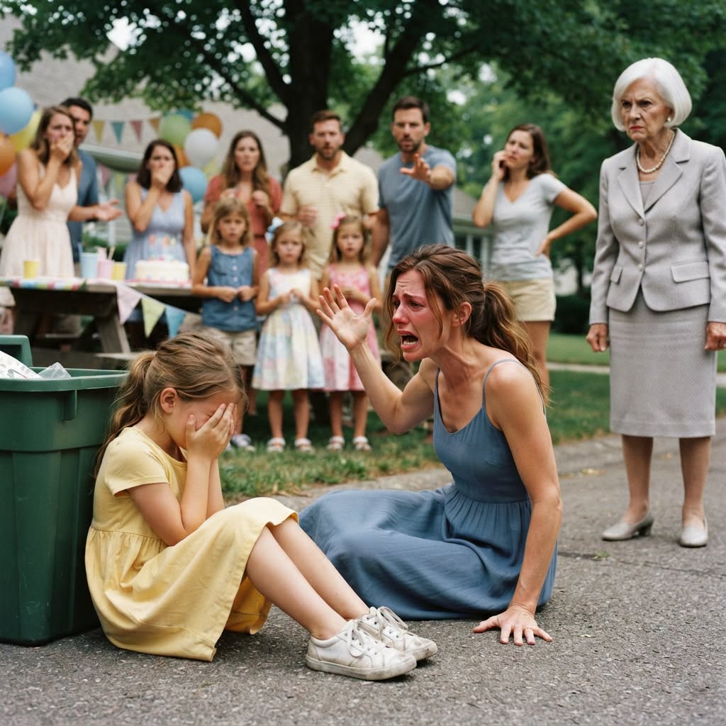 At My Cousin’s Party, Everyone Laughed When My 7-Year-Old Daughter Was Called “Poor” And Sent To Sit Beside The Trash Because Her Mom Was A “Lowly Nurse.” Then My Husband’s Wealthy Grandmother Learned The Truth—and One Announcement Changed Everything