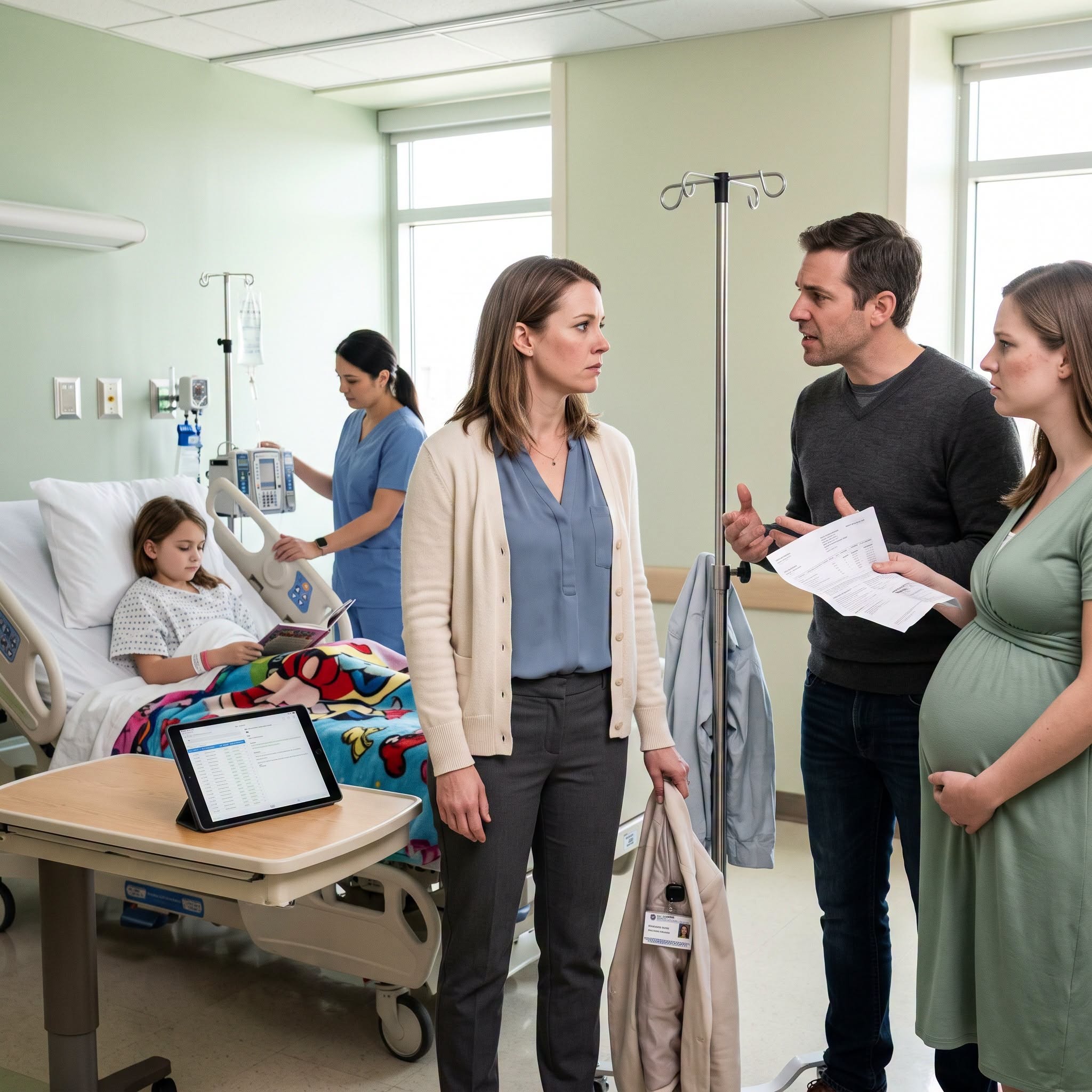 My husband laughed beside our dying eight-year-old daughter and said her money should support the baby he was having with my sister. I slapped him away from her hospital bed—but the moment he reached for her phone, I realized they had already planned something even worse...