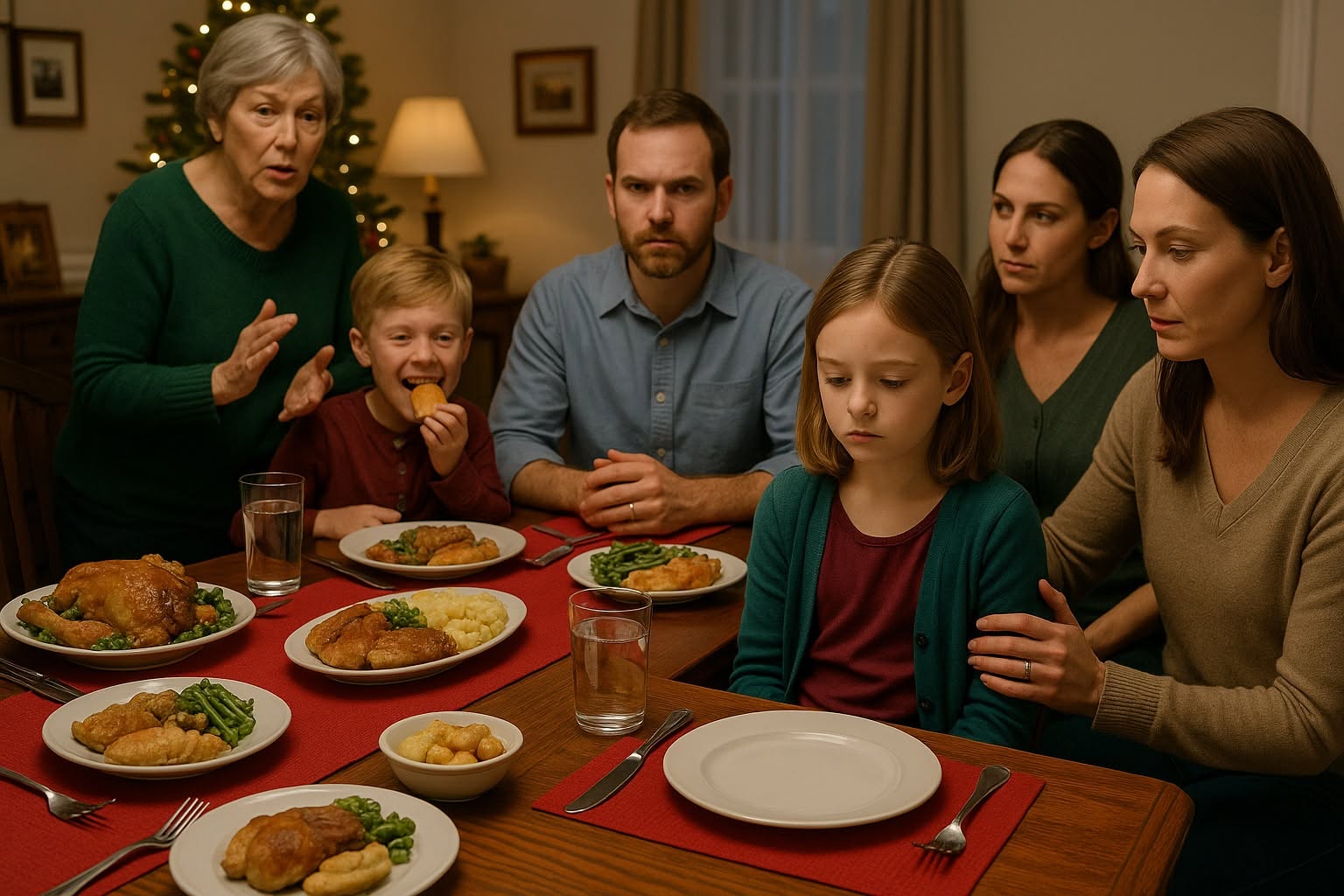The Christmas lights in suburban Ohio glowed like they always did—steady, polite, pretending everything was perfect. Inside, the dining room smelled of roast beef and cinnamon candles, but beneath the warmth, something cold was waiting.