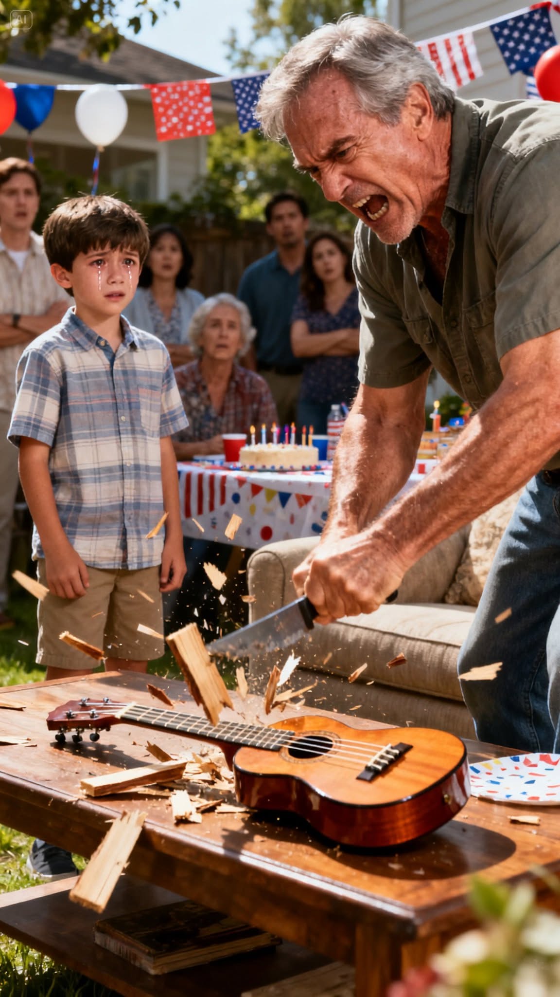 When my father smashed my son’s birthday guitar as a punishment, my mother didn’t object—she supported him