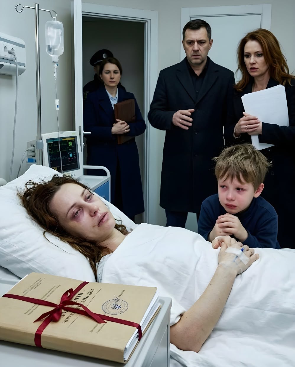 After 12 days in a coma, my 9-year-old son whispered, “Mom, Dad is waiting for your death. Don’t open your eyes.” My husband and my sister had already been dividing up the apartment for 4,800,000 ₴, but one attorney’s folder stopped them at my bedside.