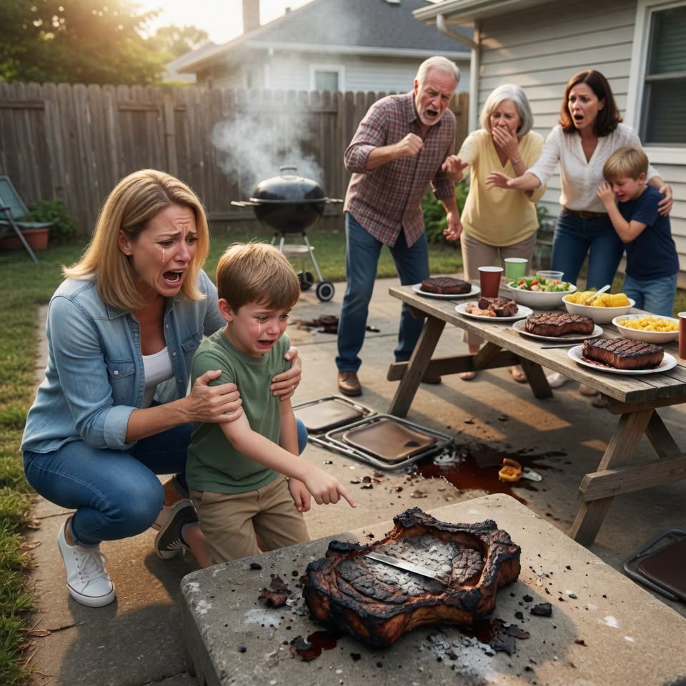 At a family barbecue, my nephew got the perfect steak while my son was handed a burnt piece of meat