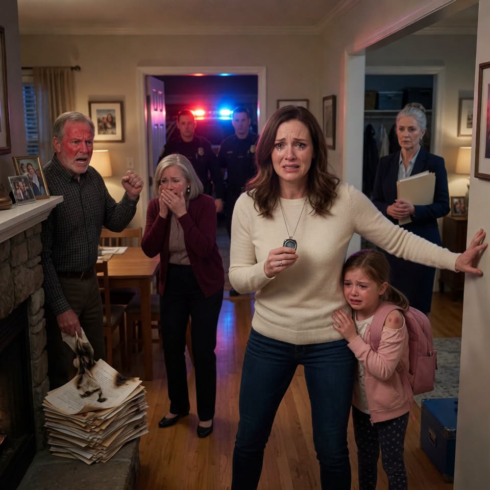 My father thought one shove would silence me. He didn’t know my necklace had recorded everything, or that the police were already at the door.