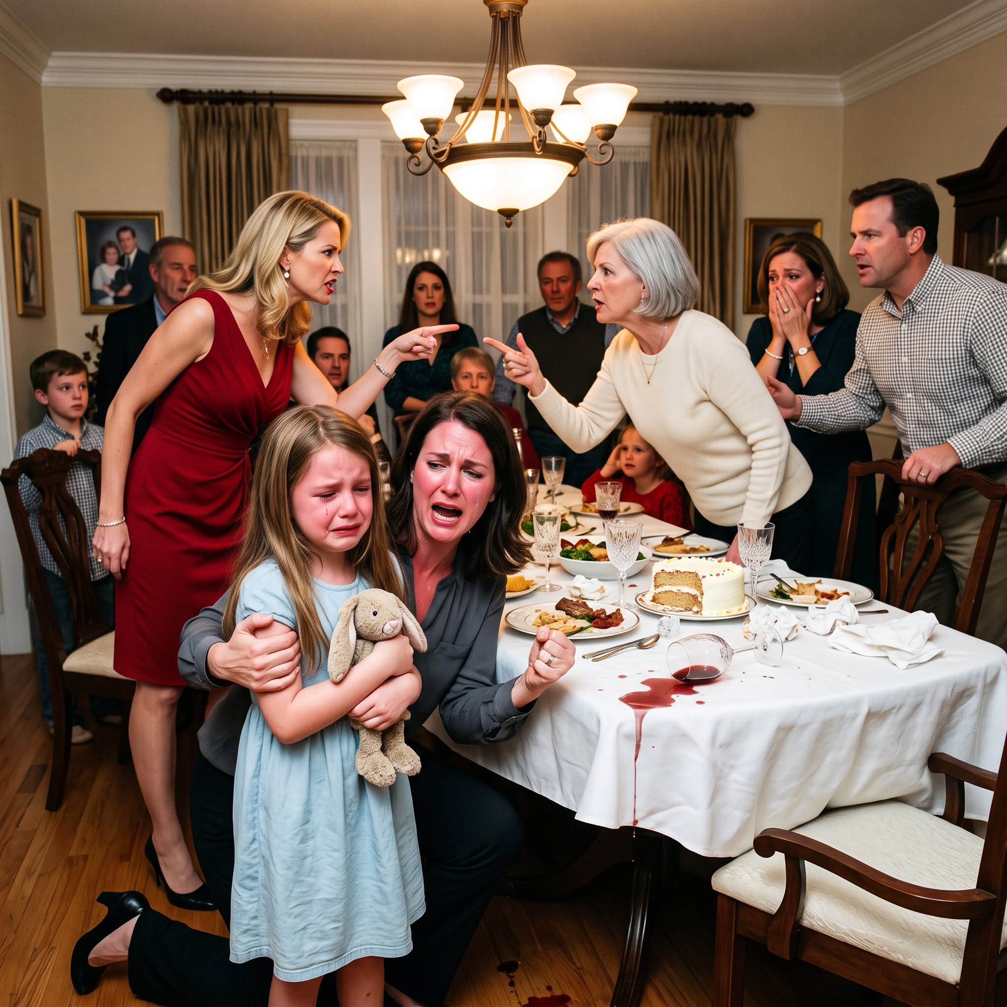 My nine-year-old daughter, Lily, stood beside the dining table holding a paper plate with birthday cake on it. Her smile disappeared.