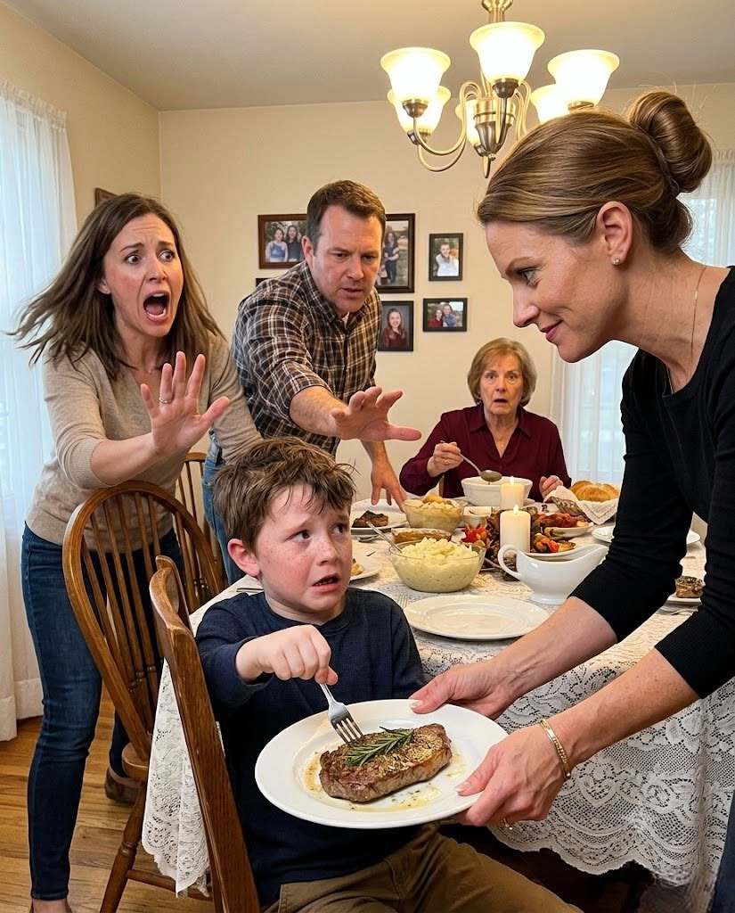 My seven-year-old said his steak smelled like medicine. My sister-in-law Megan pressed the plate under his fork: "Eat it, or you and your father leave this table," but my wife screamed and I saved the steak. When the vet toxicology report said the brown-bottle residue matched the poison on my son's steak, Megan went pale.