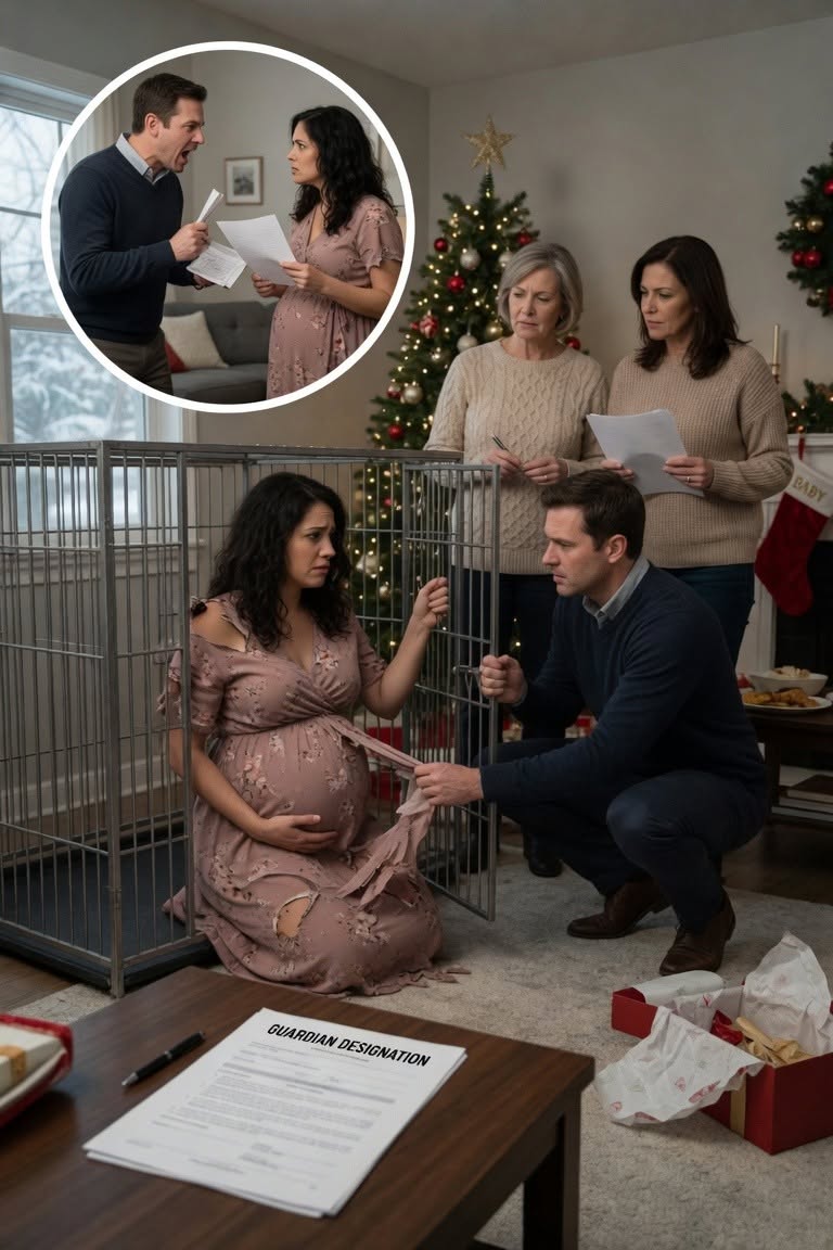 On Christmas morning, my husband tore my maternity dress and locked me inside his mother’s dog kennel because I refused to name his sister guardian of our unborn baby