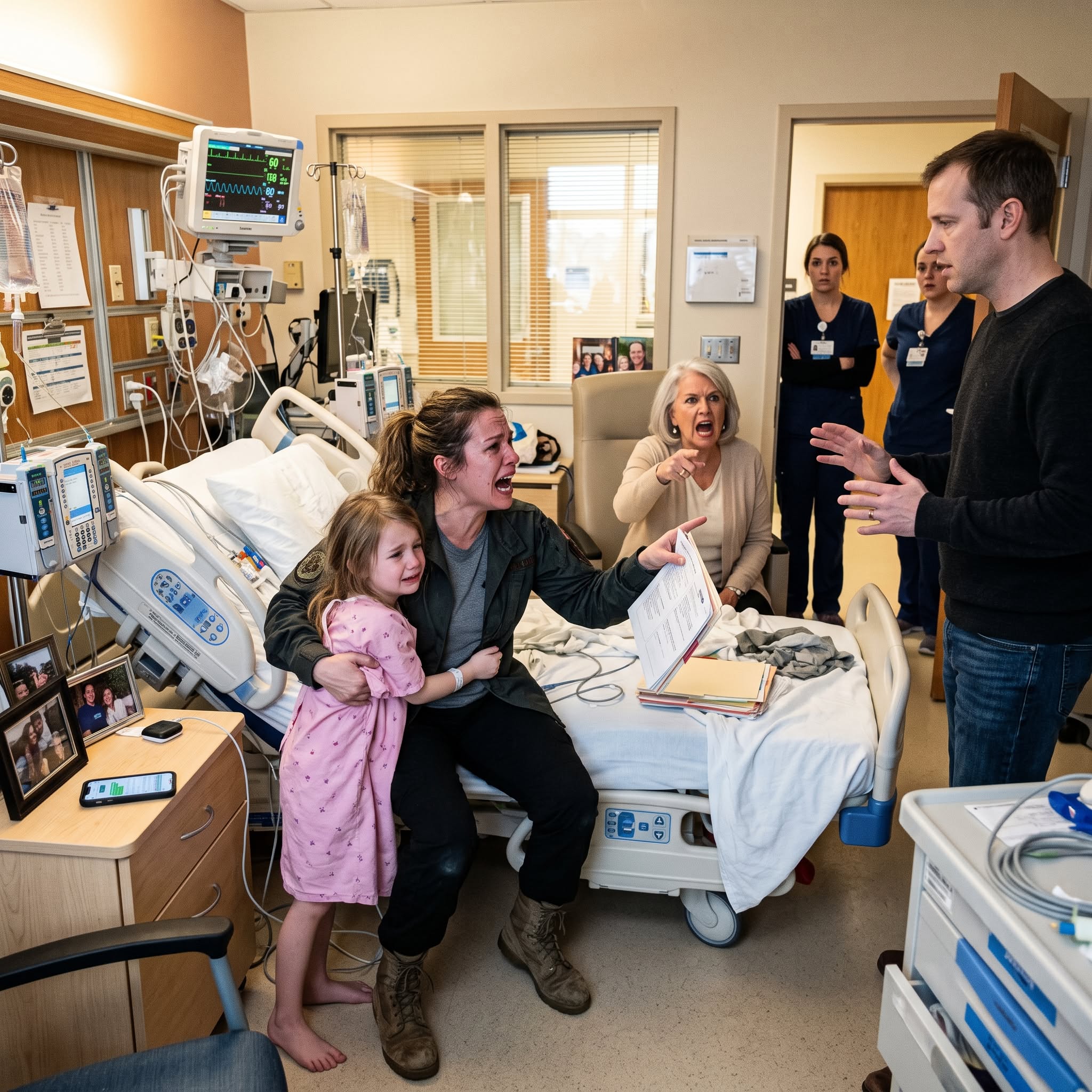 "I Returned From a Covert Deployment and Found My Daughter in the Pediatric ICU. My Husband Laughed With His Mother While She Suffered — So I Exposed Them Both."