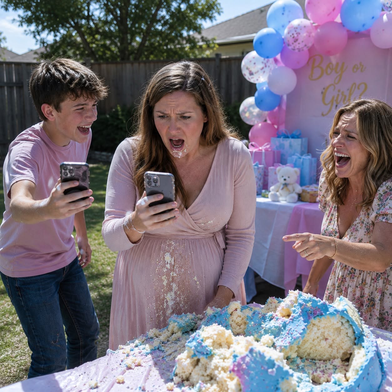 The cake hit the patio before anyone understood it was a joke.