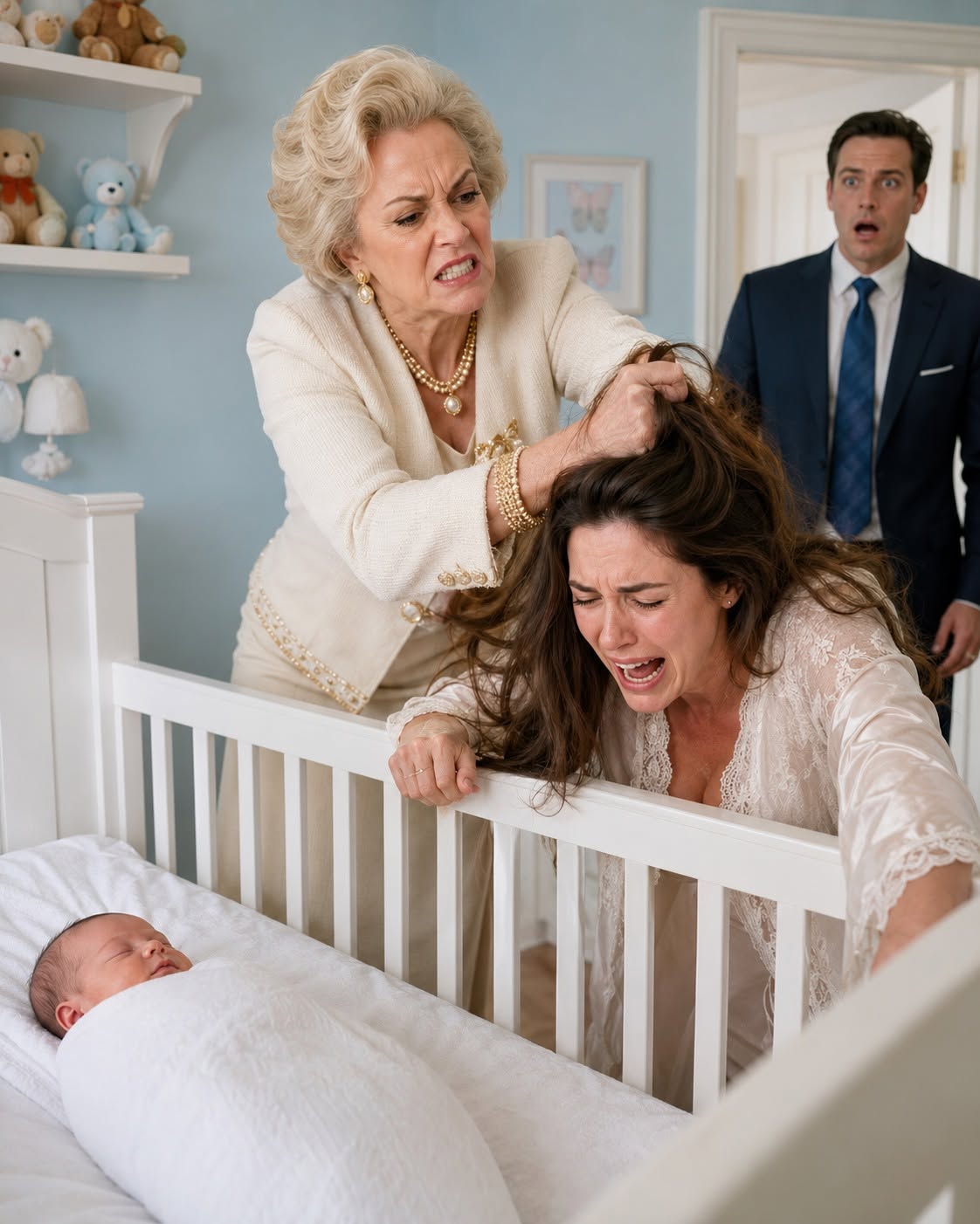 At 2:07 a.m., I opened the hidden camera in my newborn son’s nursery and watched my own mother grab my exhausted wife by the hair and drag her across the floor while our baby screamed beside them.