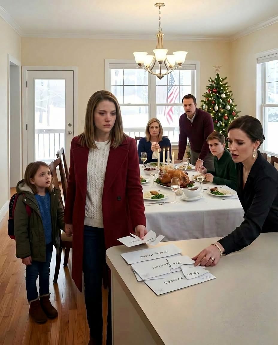 The dining room went quiet except for the tiny tap of Mia’s fork against her plate. The whole house smelled like roasted turkey