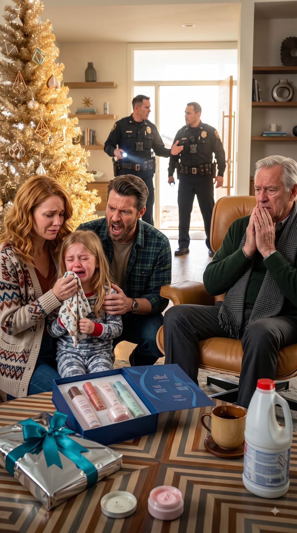 My 9-year-old daughter screamed moments after opening her grandfather’s Christmas gift. My husband rushed her to the hospital—but when he returned with police officers, a discovery inside our home changed everything.