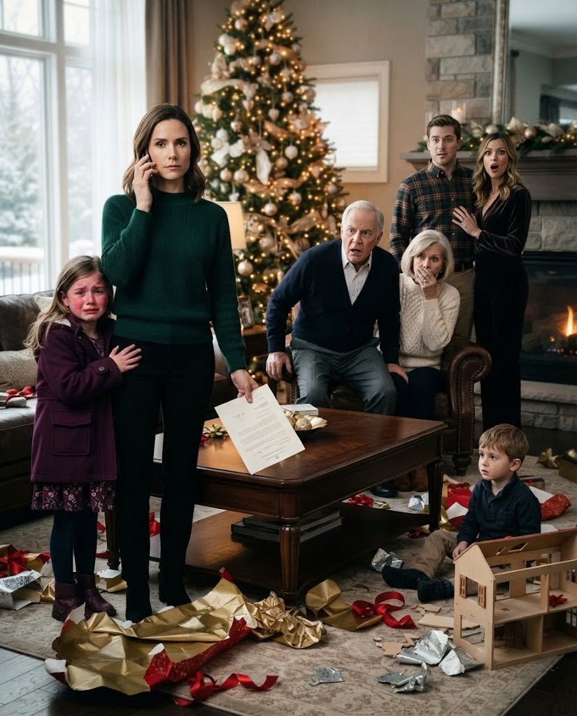 Emma stood frozen in my parents’ living room, one purple mitten dangling from her sleeve. Torn wrapping paper covered the carpet, and silver gift tags bearing her name lay crushed beneath my nephew Lucas’s knees