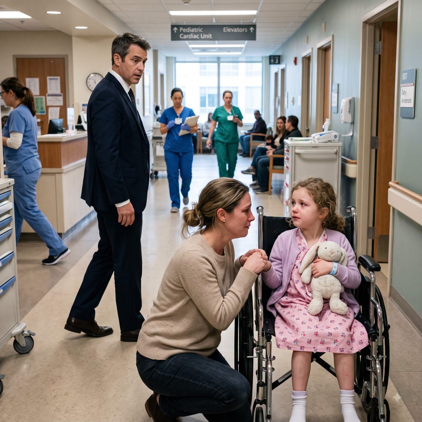 The sound of a little girl's voice stopped everyone in the hospital hallway.