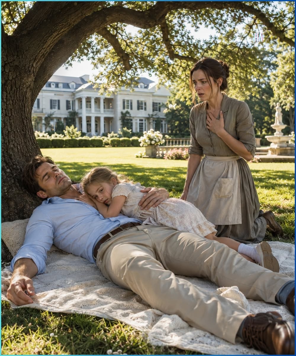 The Millionaire Pretended to Sleep Under an Oak Tree Until His Housekeeper’s Little Girl Curled Against His Chest and Revealed Why Her Father Never Came Home