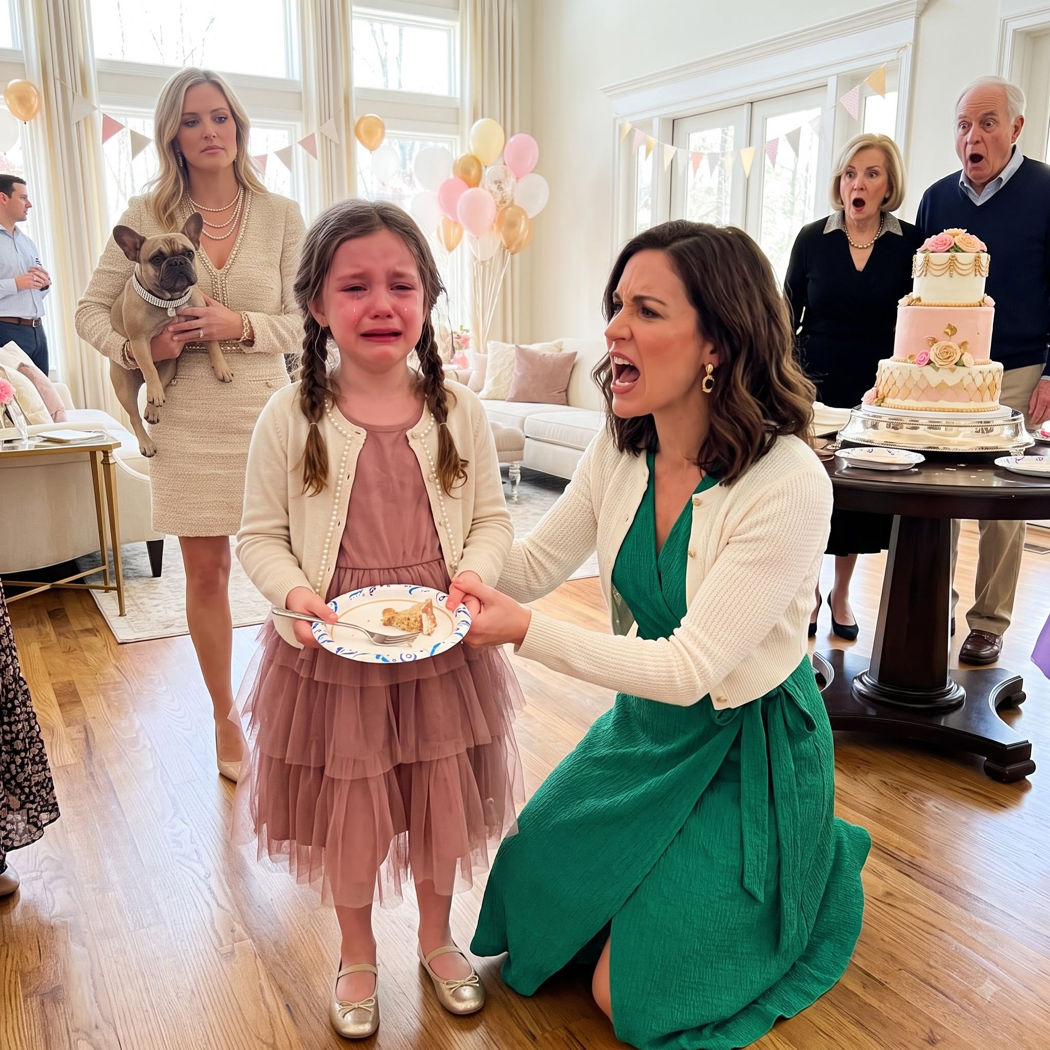 My eight-year-old daughter, Lily, stood beside the kitchen trash can clutching a paper plate with a half-dried slice of leftover cake.